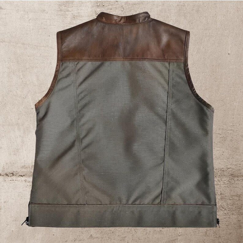 Men Brown wax Leather Club Vest SOA Leather Vest,Men Biker Vest Motorcycle Rider Denim Waistcoat Gift For Him Gift For Men