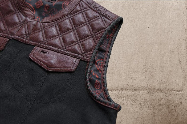 Men Maroon Leather Club Vest Cowhide Paisley Lining Leather Vest Men Biker Leather Vest,Motorcycle Rider Waistcoat Gift For Him Gift For Men