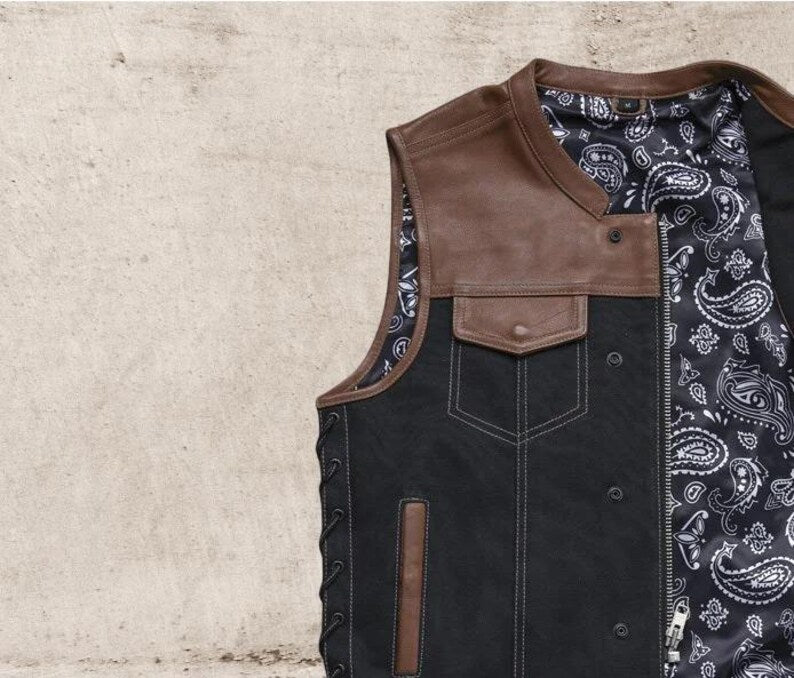 Men Brown wax Leather Club Vest SOA Leather Vest,Men Biker Vest Motorcycle Rider Denim Waistcoat Gift For Him Gift For Men
