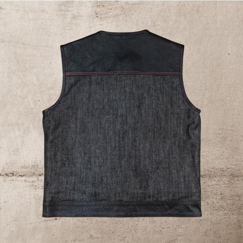 Men Leather Club Vest Snake Embossed Western Leather Vest,Men Biker Leather Vest ,Motorcycle Rider Waistcoat- Gift For Him Gift For Men