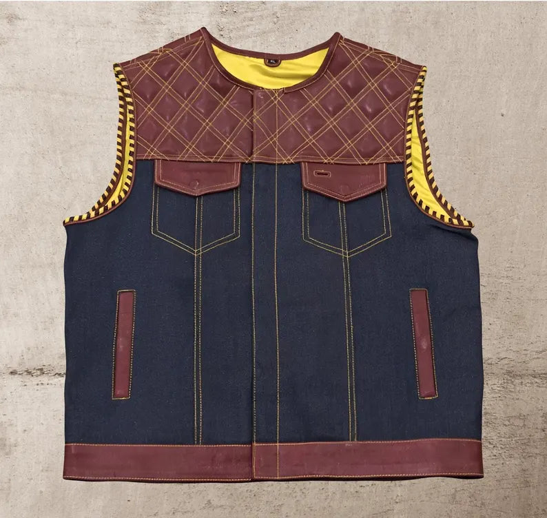 Men Leather Club Brown Leather Vest Diamond Quilted Braided Men Biker Leather Vest Motorcycle Rider Waistcoat Gift For Him Gift For Men