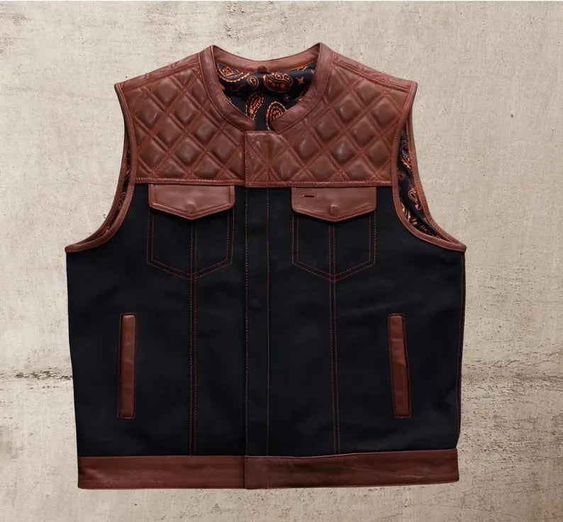 Men Leather Club Tan Leather Vest Diamond Quilted Paisley Men Biker Leather Vest Motorcycle Rider Waistcoat Gift For Him Gift For Men