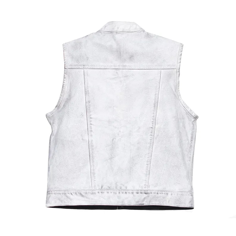 Men Leather Club Vest Cowhide White Black Wax Leather Vest, Men Biker Leather Vest , Motorcycle Rider Waistcoat- Gift For Him Gift For Men