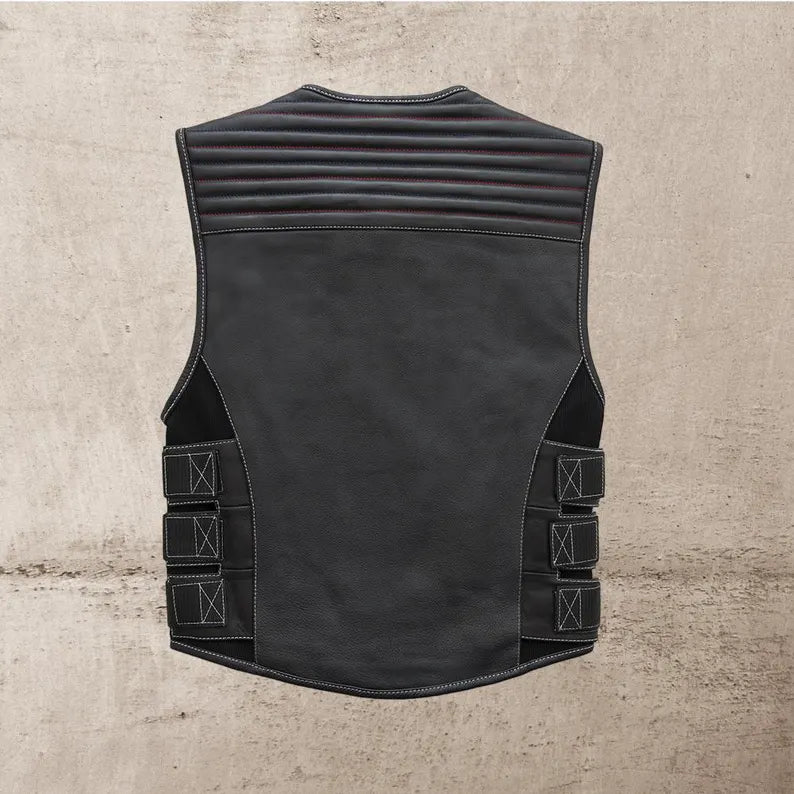 Men Leather Club Vest USA Flag Straight Quilted Leather Vest,Men Biker Leather Vest ,Motorcycle Rider Waistcoat- Gift For Him Gift For Men