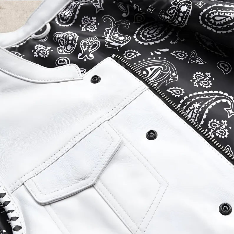 Men Leather Club Vest Cowhide White Braided Leather Vest, Men Biker Leather Vest , Motorcycle Rider Waistcoat- Gift For Him Gift For Men