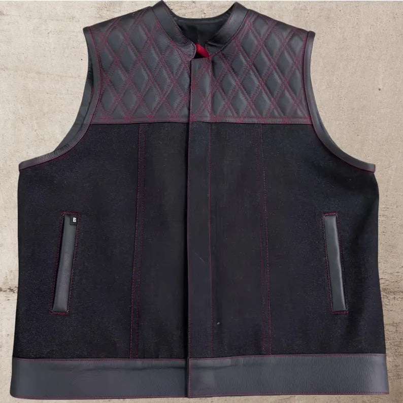 Men Leather Club Vest Diamond Quilted Red Paisley Leather Vest,Men Biker Leather Vest ,Motorcycle Rider Waistcoat- Gift For Him Gift For Men