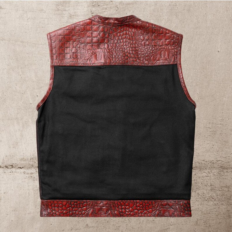 Men Leather Club Vest Crocodile Embossed Wax Leather Vest, SOA Men Biker Leather Vest ,Motorcycle Rider Waistcoat- Gift For Him Gift For Men