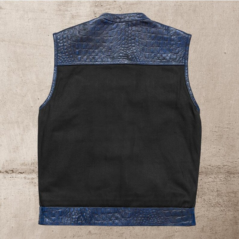 Men Leather Club Vest Crocodile Embossed Wax Leather Vest, SOA Men Biker Leather Vest ,Motorcycle Rider Waistcoat- Gift For Him Gift For Men