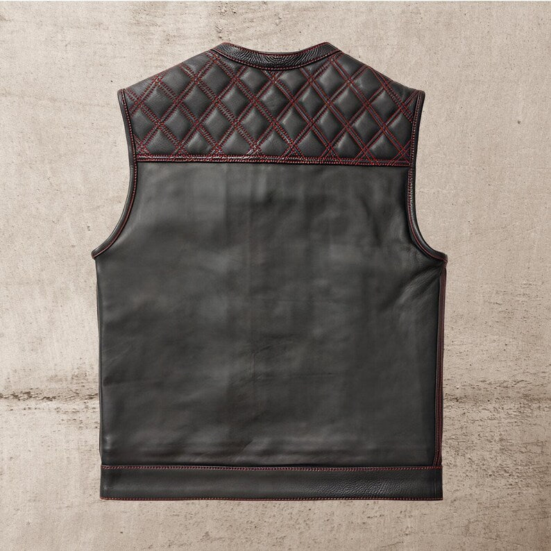 Men Leather Club Vest Diamond Quilted Red Paisley Leather Vest,Men Biker Leather Vest ,Motorcycle Rider Waistcoat- Gift For Him Gift For Men