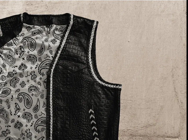 Men Leather Club Vest Crocodile Embossed Western Leather Vest,Men Biker Leather Vest ,Motorcycle Rider Waistcoat- Gift For Him Gift For Men