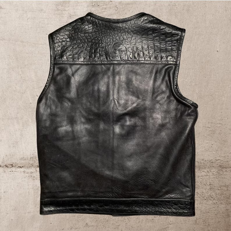 Men Leather Club Vest Crocodile Embossed Western Leather Vest,Men Biker Leather Vest ,Motorcycle Rider Waistcoat- Gift For Him Gift For Men
