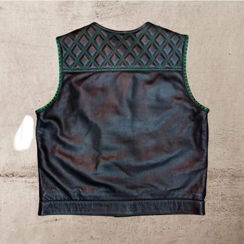 Men Leather Club Vest Diamond Quilted Paisley Leather Vest,Men Biker Leather Vest ,Motorcycle Rider Waistcoat- Gift For Him Gift For Men