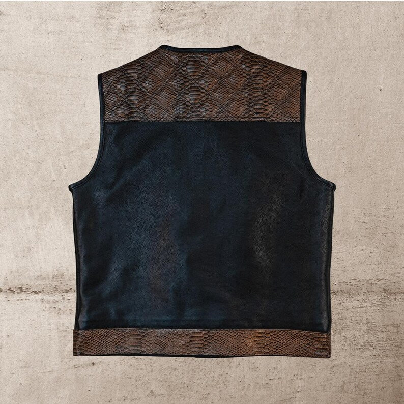 Men Leather Club Vest Crocodile Embossed Western Leather Vest,Men Biker Leather Vest ,Motorcycle Rider Waistcoat- Gift For Him Gift For Men