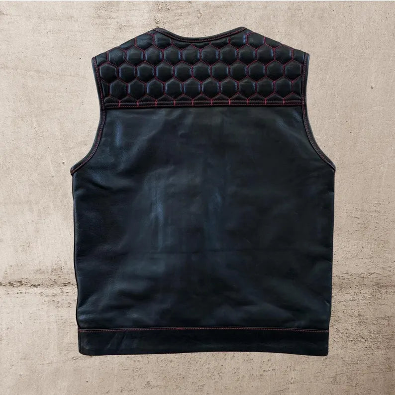 Men Leather Club Vest Honey Grill Quilted Leather Vest,Men Biker Leather Vest Motorcycle Rider Waistcoat Gift For Him Gift For Men