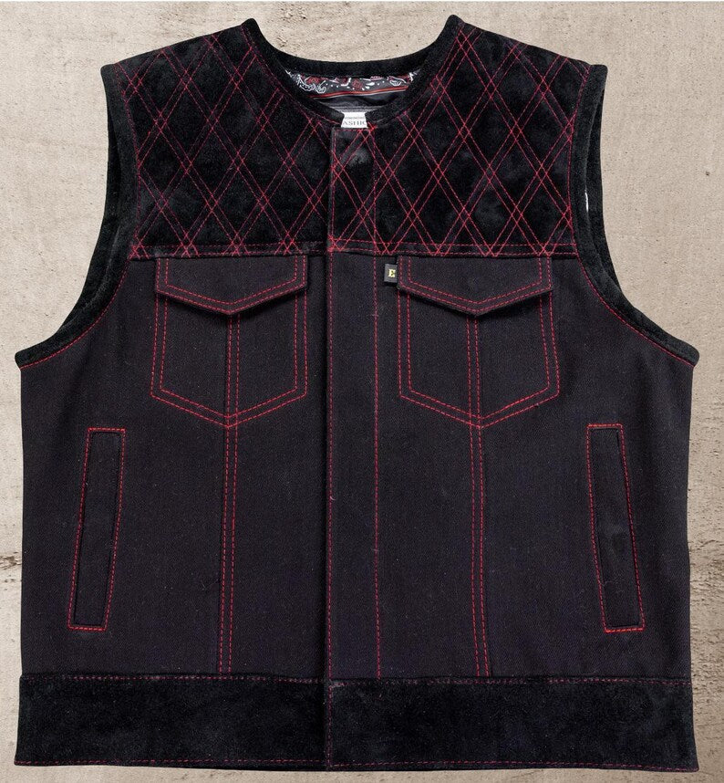 Men Leather Club Vest Diamond Quilted Paisley Suede Leather Vest,Men Biker Leather Vest Motorcycle Rider Waistcoat Gift For Him Gift For Men