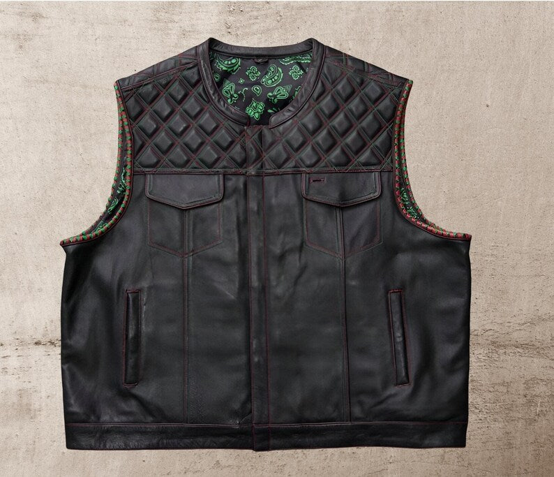 Men Leather Club Black Leather Vest Men Biker Leather Braided Paisley Vest Motorcycle Rider Waistcoat Gift For Him Gift For Men