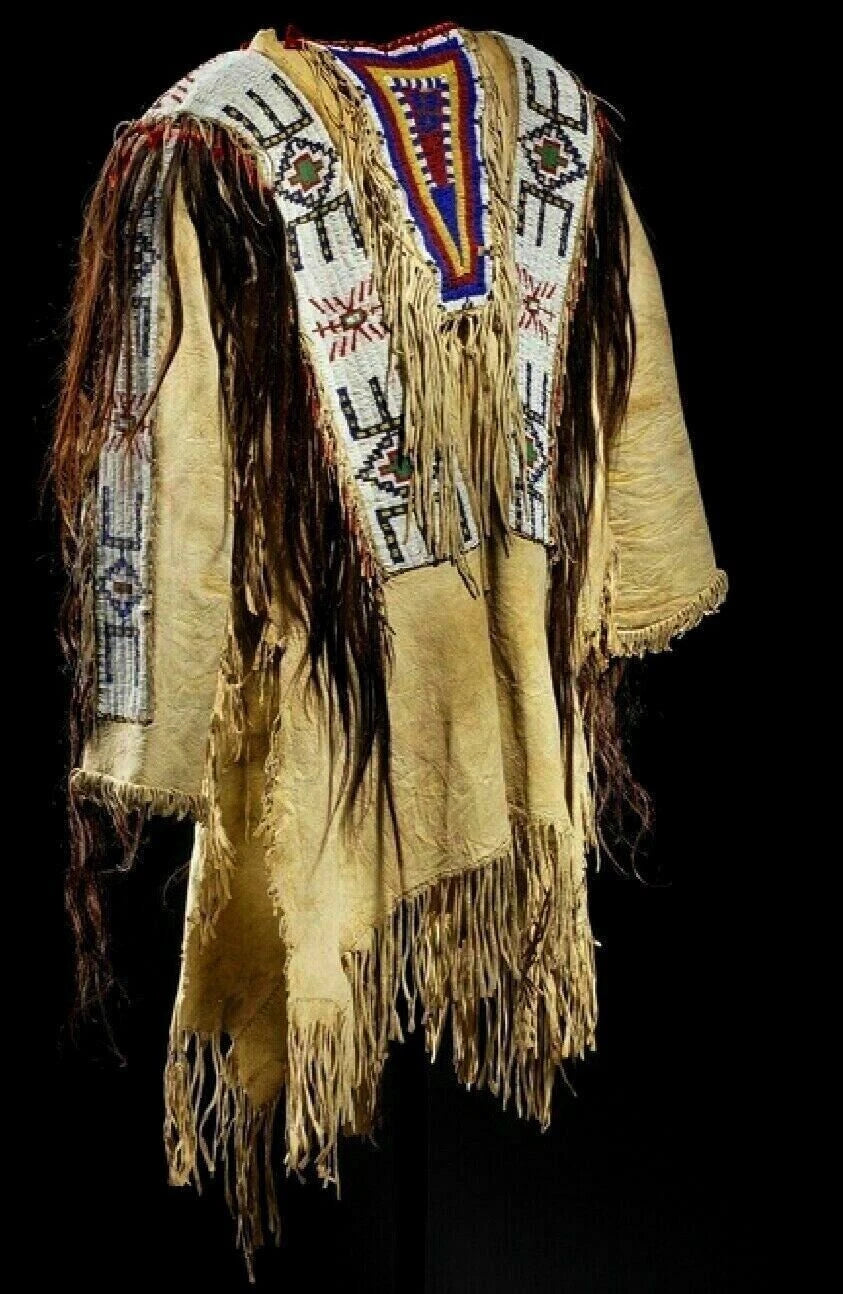 Men Traditional Wear Western Style Suede Leather Warrior Shirt Fringes & Beaded
