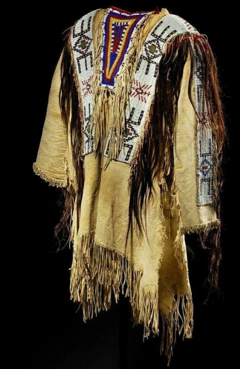 Men Traditional Wear Western Style Suede Leather Warrior Shirt Fringes & Beaded