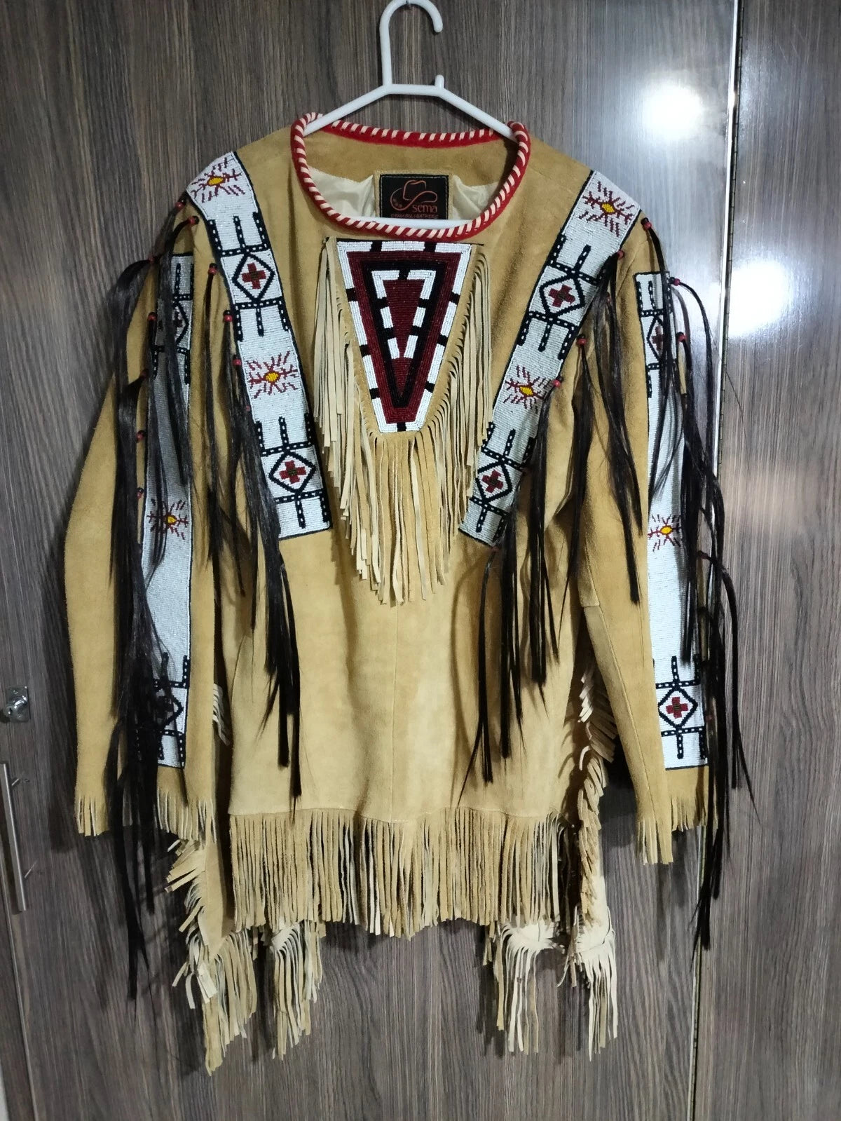 Men Traditional Wear Western Style Suede Leather Warrior Shirt Fringes & Beaded