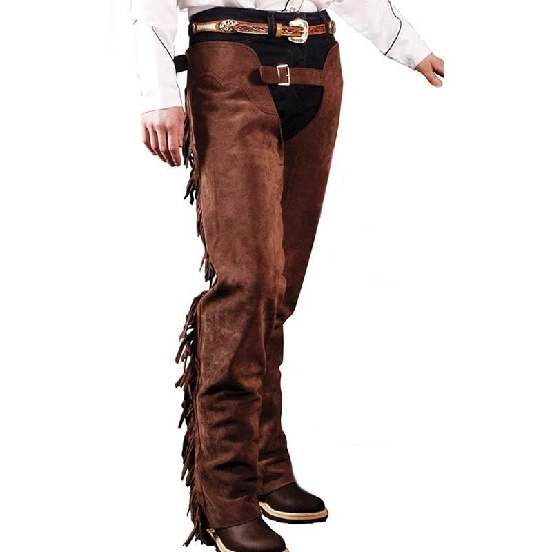 Men Native American Suede Leather Pant Rodeo Mountain Western Cowboy Chap