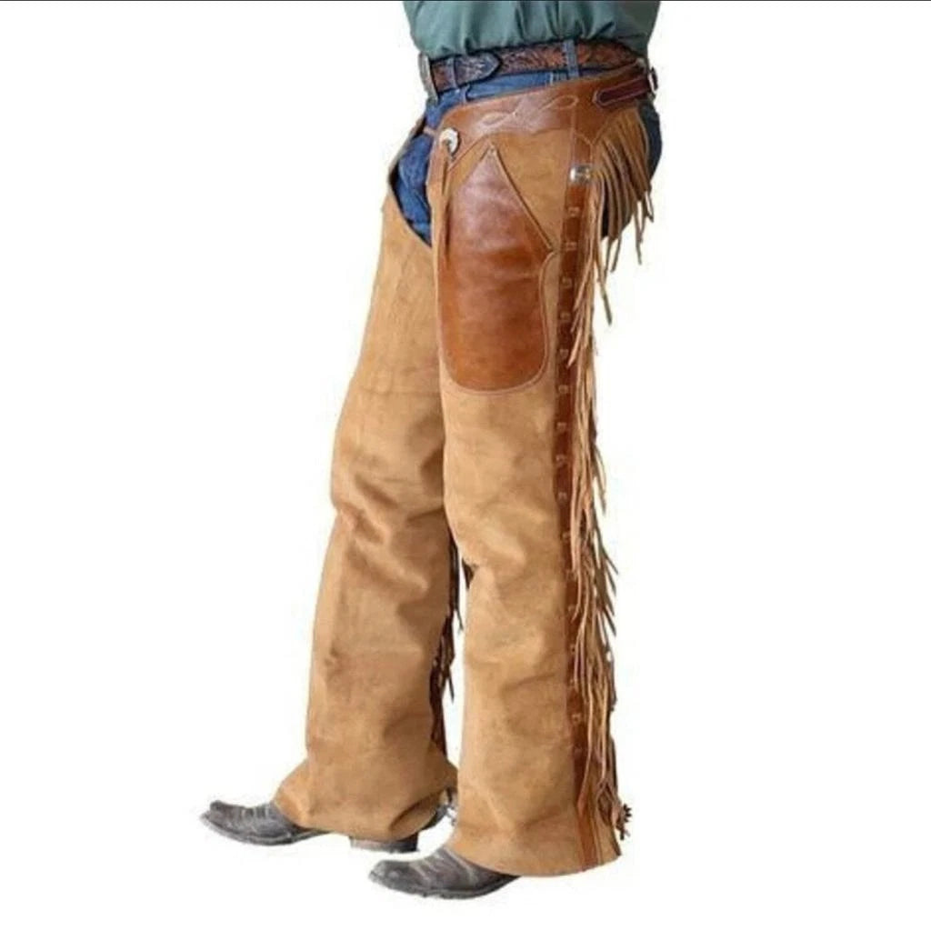 Men Native American Suede Leather Pant Rodeo Mountain Western Cowboy Chap