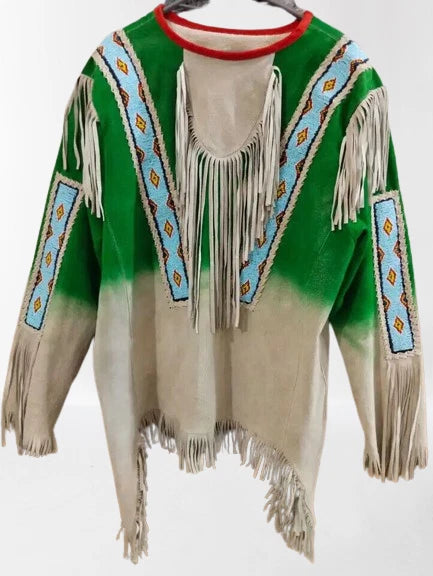 Men Traditional Wear Western Style Suede Leather Warrior Shirt Fringes & Beaded