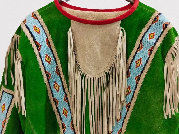 Men Traditional Wear Western Style Suede Leather Warrior Shirt Fringes & Beaded