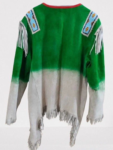 Men Traditional Wear Western Style Suede Leather Warrior Shirt Fringes & Beaded