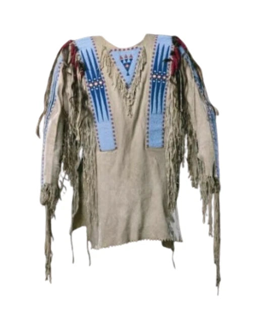Men Traditional Wear Western Style Suede Leather Warrior Shirt Fringes & Beaded