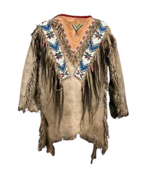 Men Traditional Wear Western Style Suede Leather Warrior Shirt Fringes & Beaded