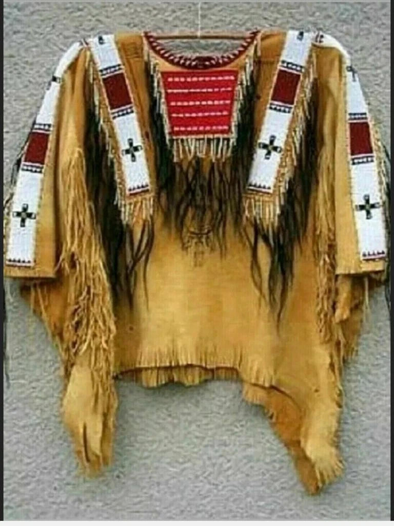 Men Traditional Wear Western Style Suede Leather Warrior Shirt Fringes & Beaded