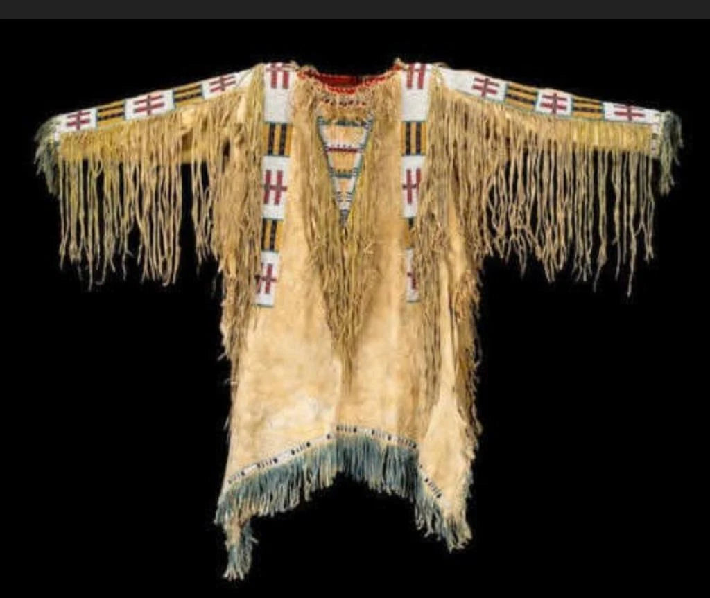 Men Traditional Wear Western Style Suede Leather Warrior Shirt Fringes & Beaded