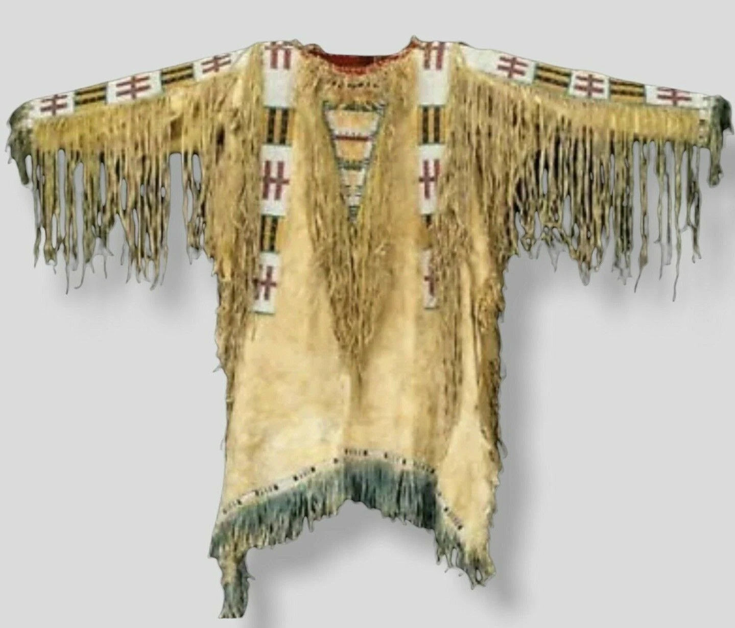 Men Traditional Wear Western Style Suede Leather Warrior Shirt Fringes & Beaded