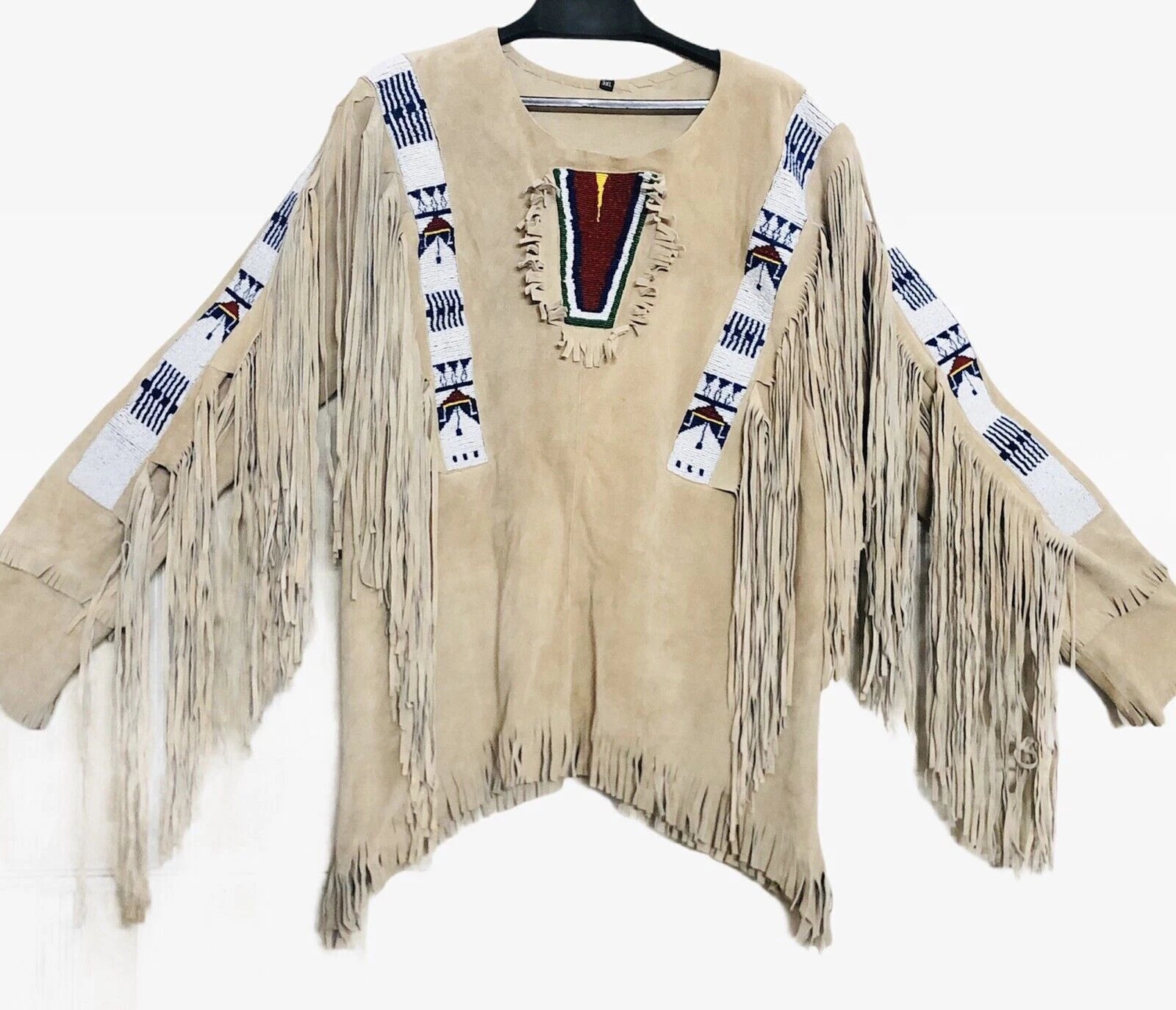 Men Traditional Wear Western Style Suede Leather Warrior Shirt Fringes & Beaded