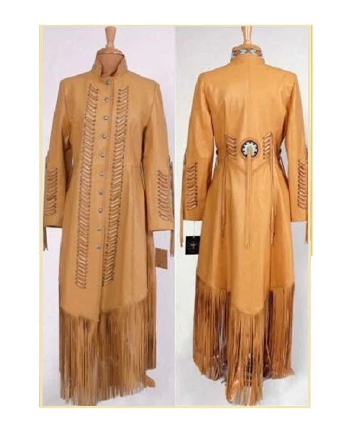 Women's American Style Powwow Wedding Dress Tan Beaded Fringe Indigenous LD149