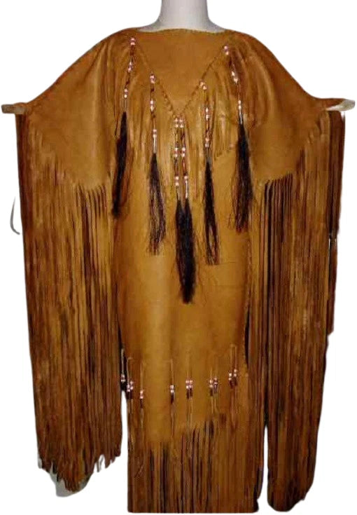 Native American Powwow Wedding Dress Women's Tan Beaded Fringe Indigenous WD236