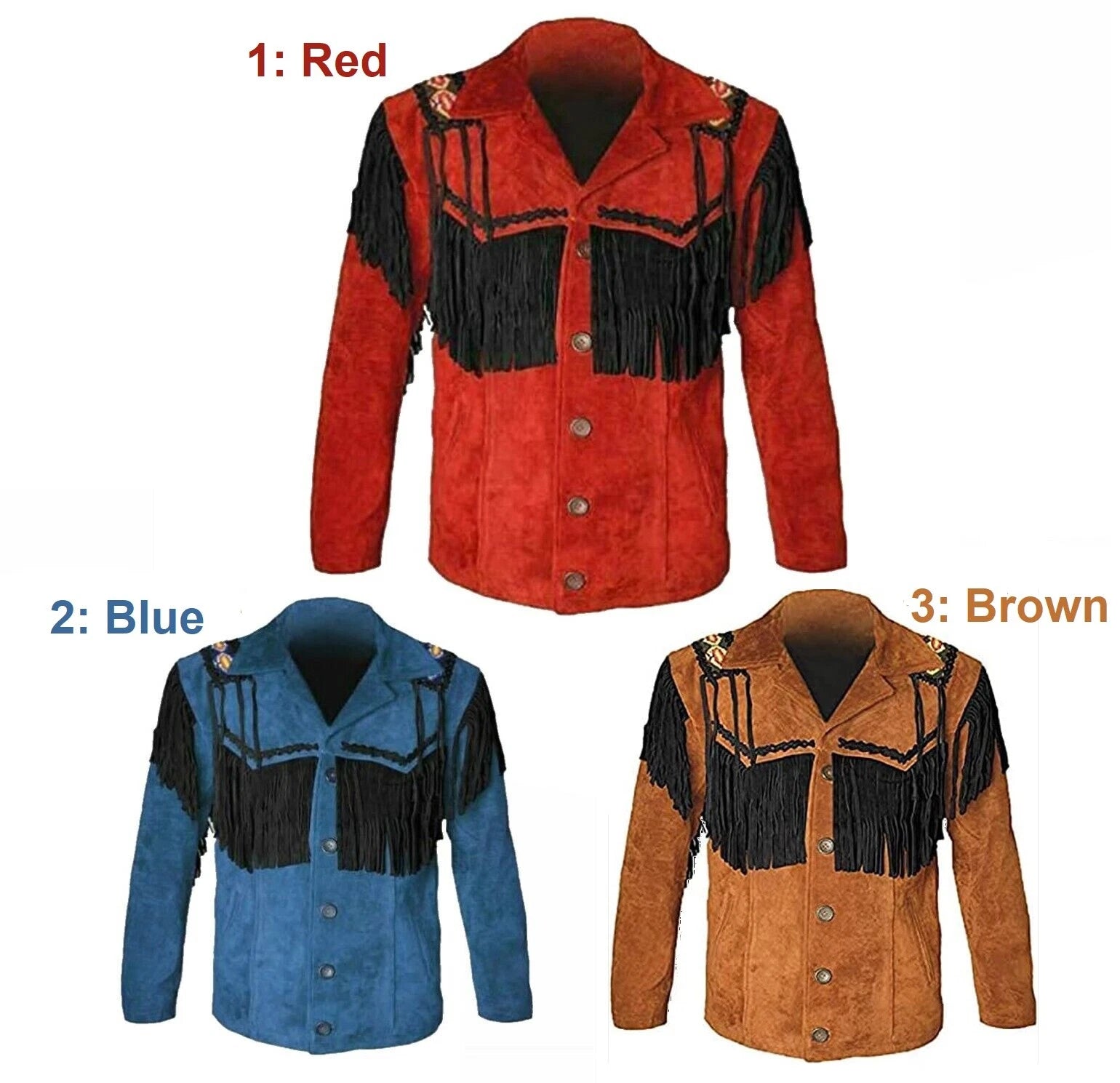 Men Western Cowboy Suede Fringe Jacket Beaded Native American Leather Jacket Opt