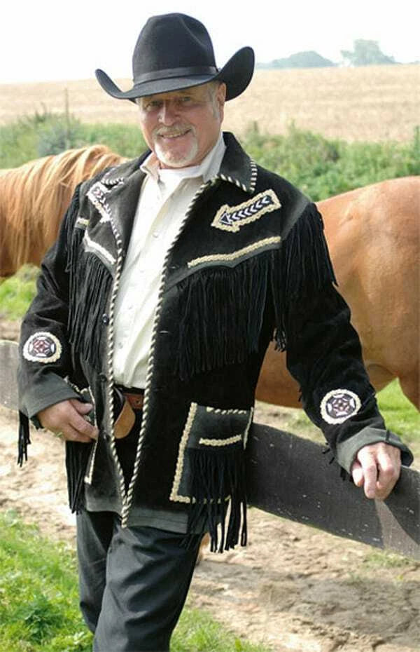 Men Western Cowboy Suede Fringe Jacket Beaded Native American Leather Jacket