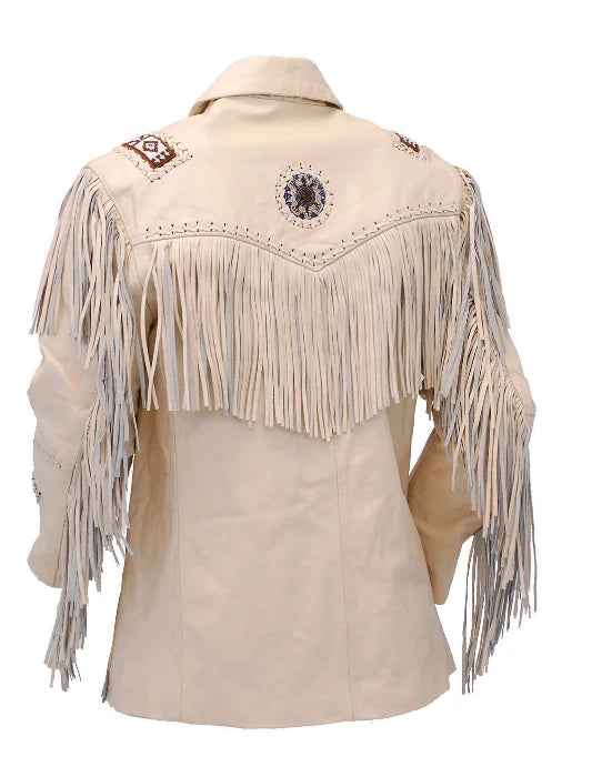 Men Western Cowboy Fringe Jacket Beaded Native American Real Leather Jacket
