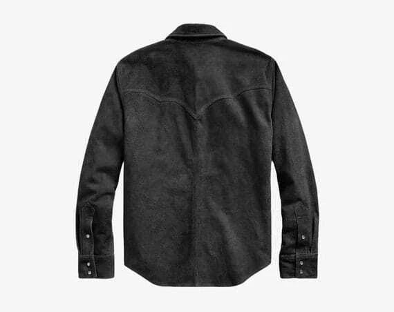 Men Suede Leather Trucker Premium Western Wear Shirt - Suede Leather Shirt