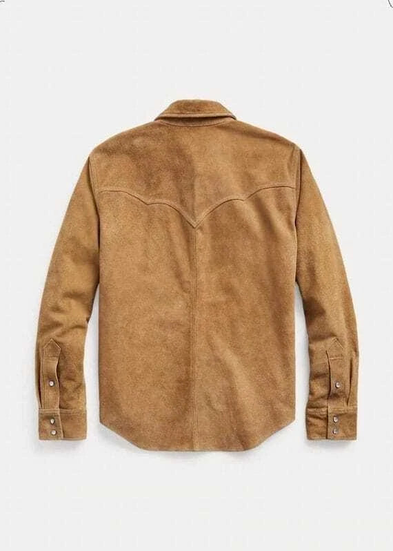 Men Suede Leather Trucker Premium Western Wear Shirt - Suede Leather Shirt