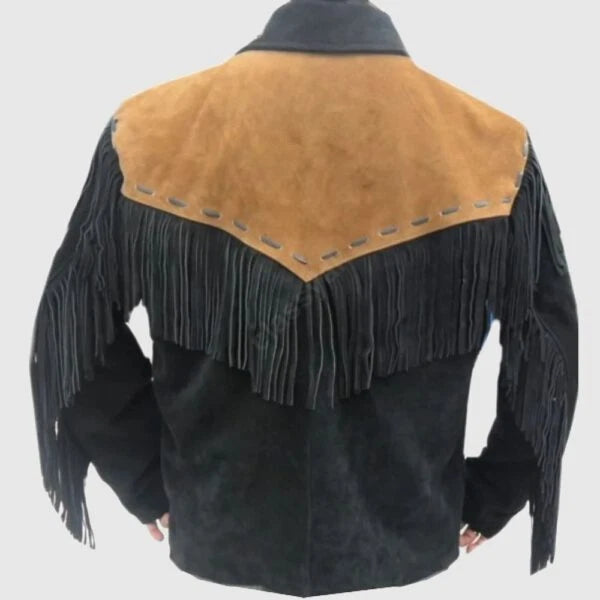 Men Western Cowboy Suede Fringe Jacket Native American Fringe Leather Jacket
