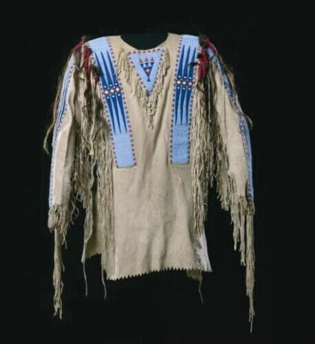 Men Traditional Wear Western Style Suede Leather Warrior Shirt Fringes & Beaded