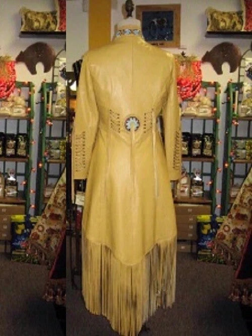 Women's Native American Style Powwow Wedding Dress Tan Beaded Fringe LD148