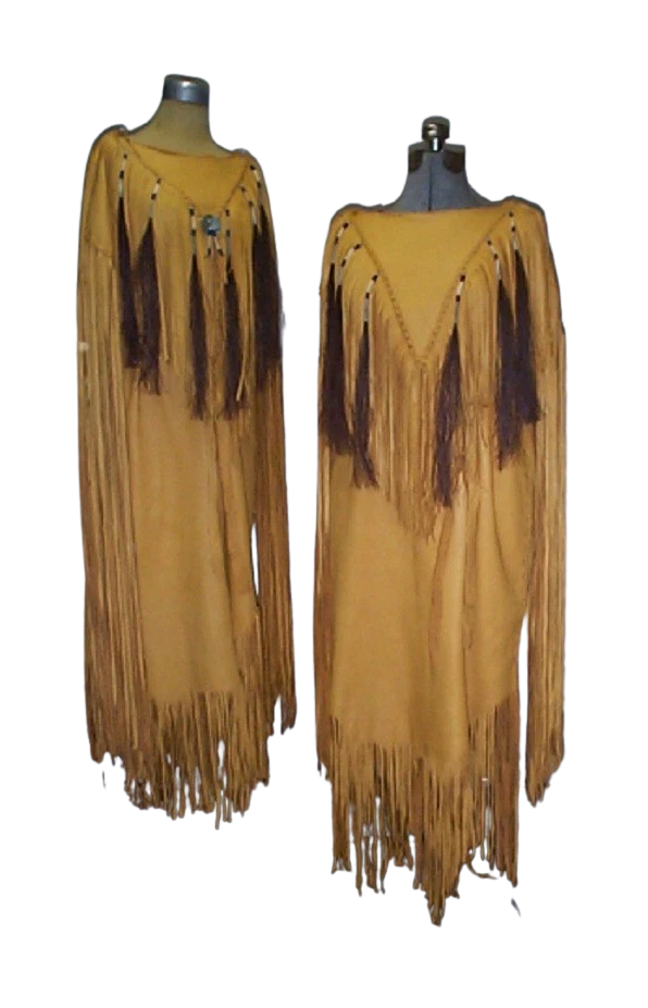 Native American Powwow Wedding Dress Women's Tan Beaded Fringe Indigenous WD202
