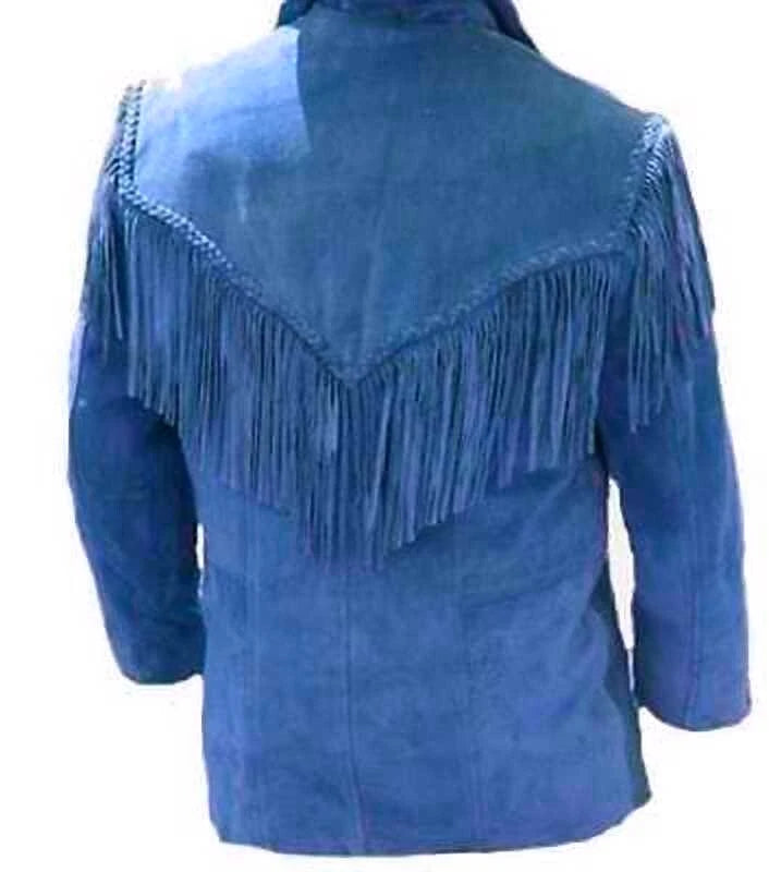 Men Western Cowboy Suede Fringe Jacket Native American Fringe Leather Jacket