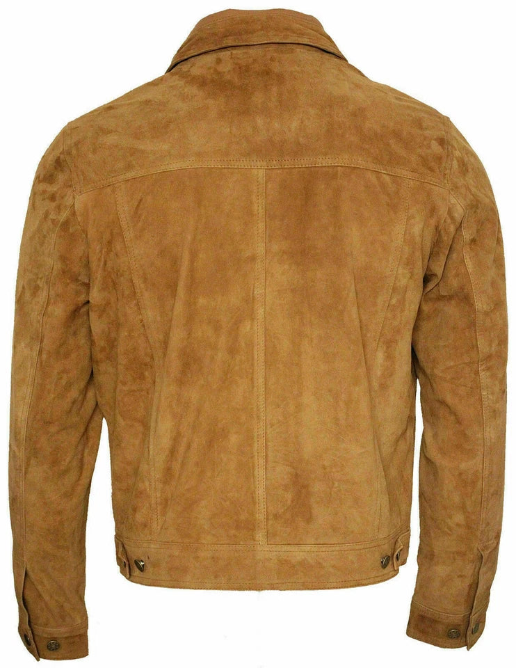Men Denim Style Western Suede Leather Jacket Jean Style Coat - Denim Jacket