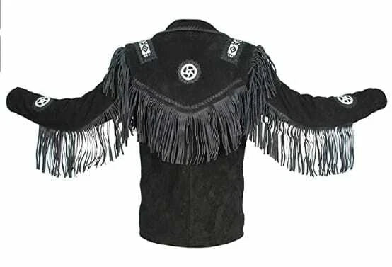 Men Western Cowboy Suede Fringe Jacket Beaded Native American Leather Jacket